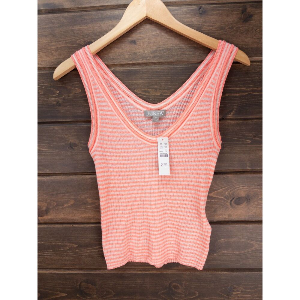 J.Crew Merino Linen Blend Sweater Tank Striped Coral White XS NWT
